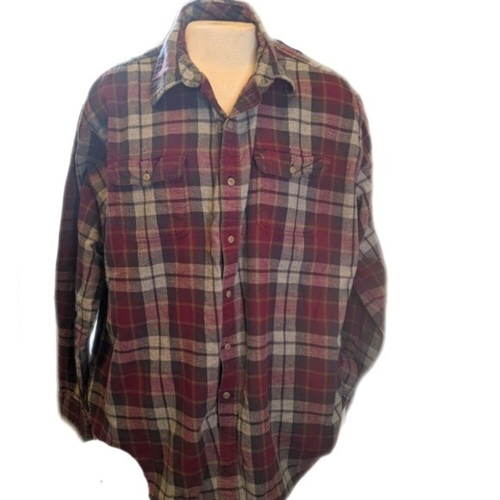 Timberland grey, maroon flannel shirt, button down, size 2XL